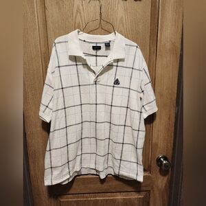 Izod White and Blue Polo Shirt with Classic Check Pattern